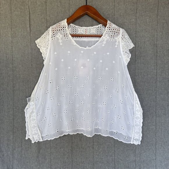 Johnny Was Darla Tunic White Embroidered Eyelet Lace Short Sleeve Swing Top - Picture 9 of 14